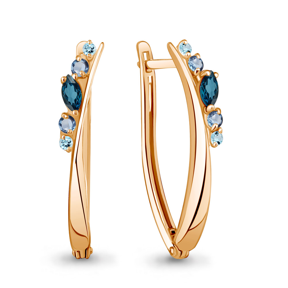 4466266 Серьги из Золота с топазами лондон блю, топазами свисс блю, топазами скай блю из коллекции "Аура"