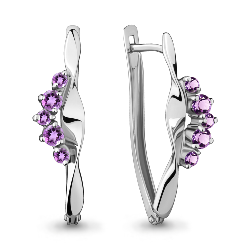 4466304 Серьги из Серебра с аметистами из коллекции "Аура"