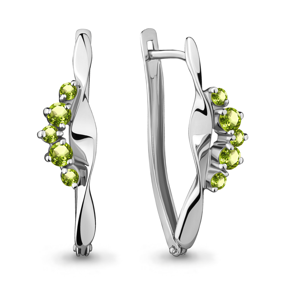 4466307 Серьги из Серебра с хризолитами из коллекции "Аура"