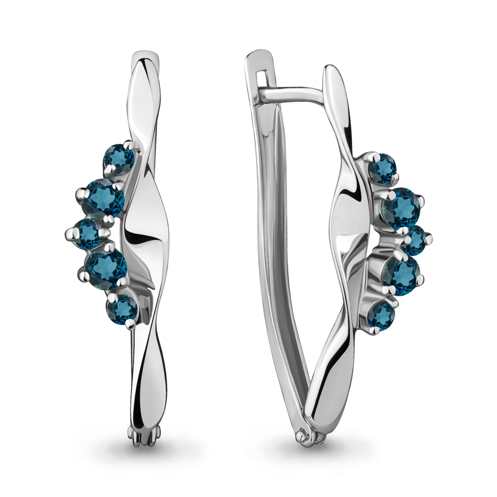 4466308 Серьги из Серебра с топазами лондон блю из коллекции "Аура"