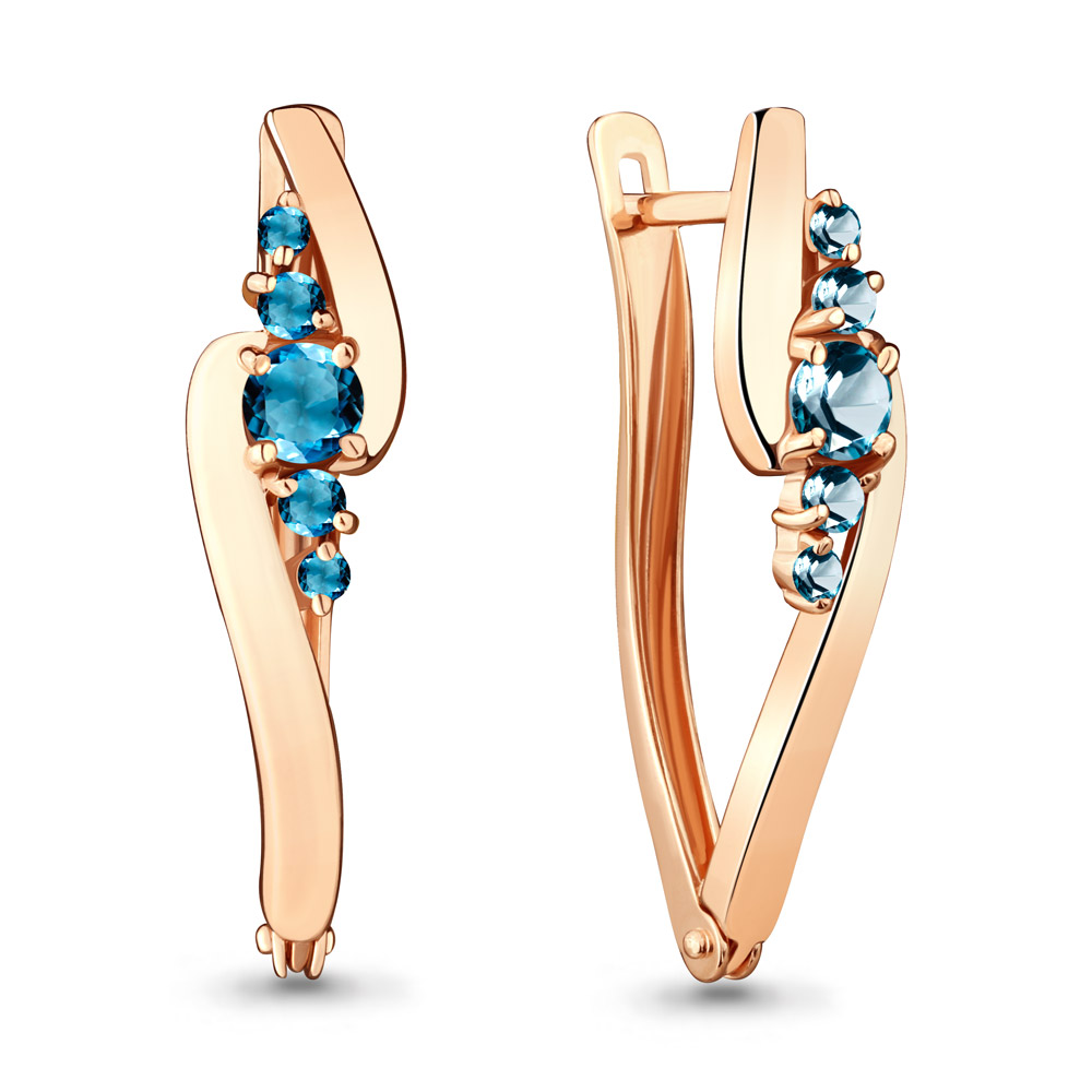 4466408 Серьги из Золота с топазами лондон блю из коллекции "Аура"