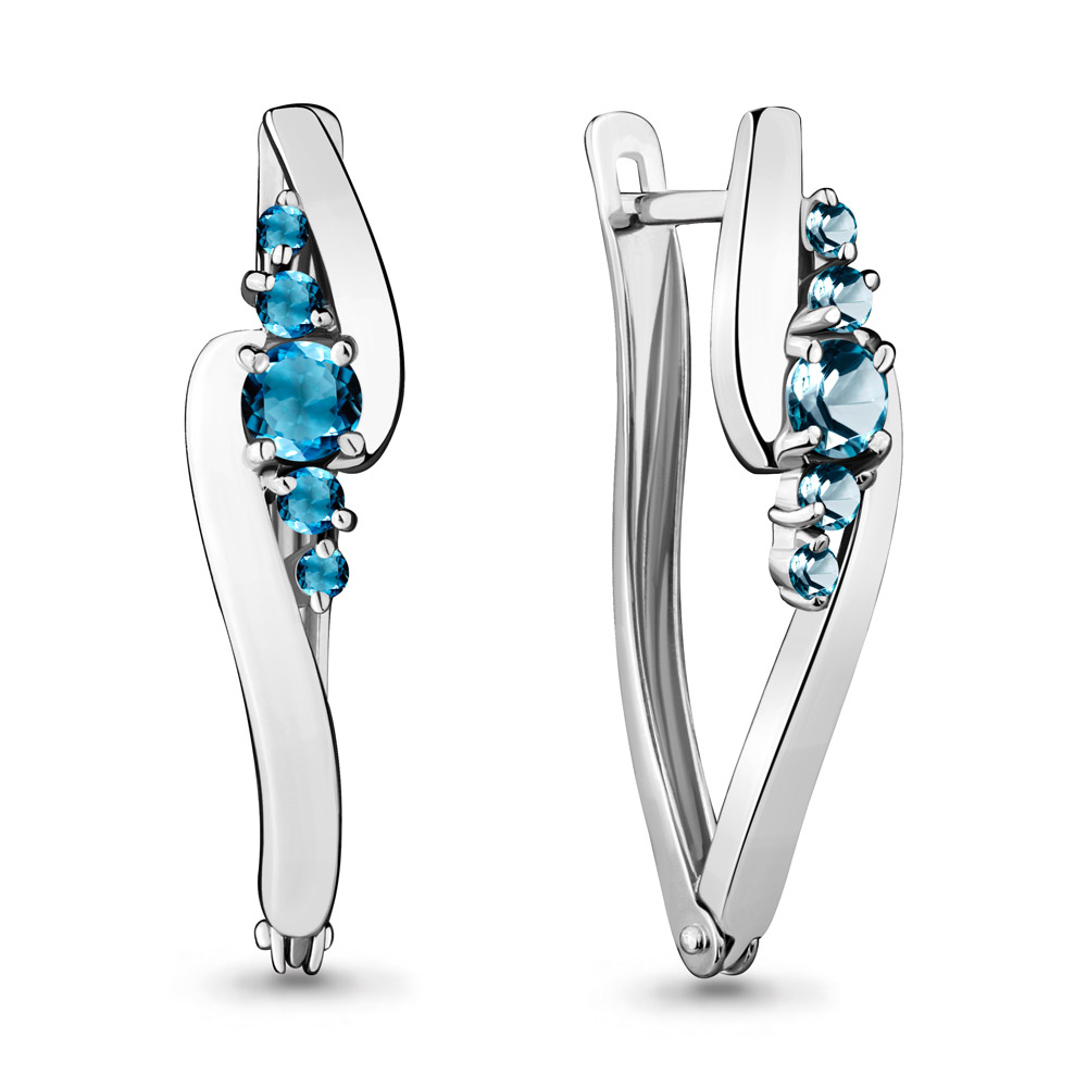 4466408 Серьги из Серебра с топазами лондон блю из коллекции "Аура"
