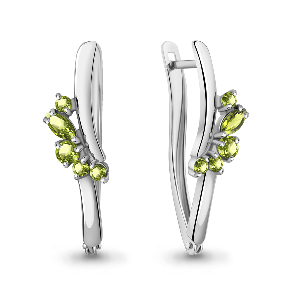 4466507 Серьги из Серебра с хризолитами из коллекции "Аура"