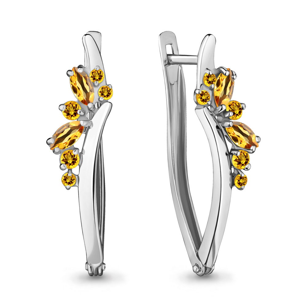 4466706 Серьги из Серебра с цитринами из коллекции "Аура"