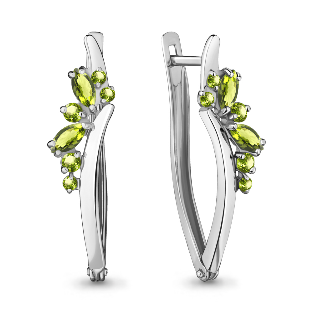 4466707 Серьги из Серебра с хризолитами из коллекции "Аура"