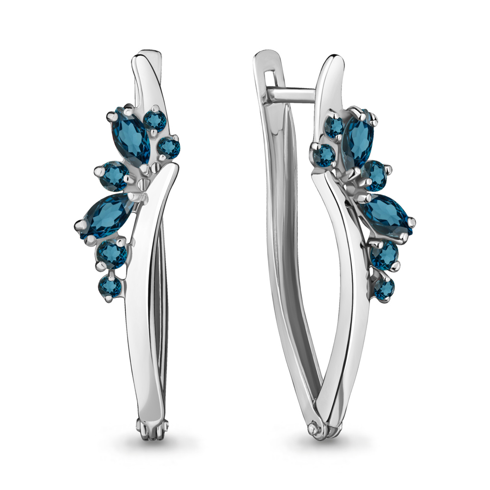 4466708 Серьги из Серебра с топазами лондон блю из коллекции "Аура"