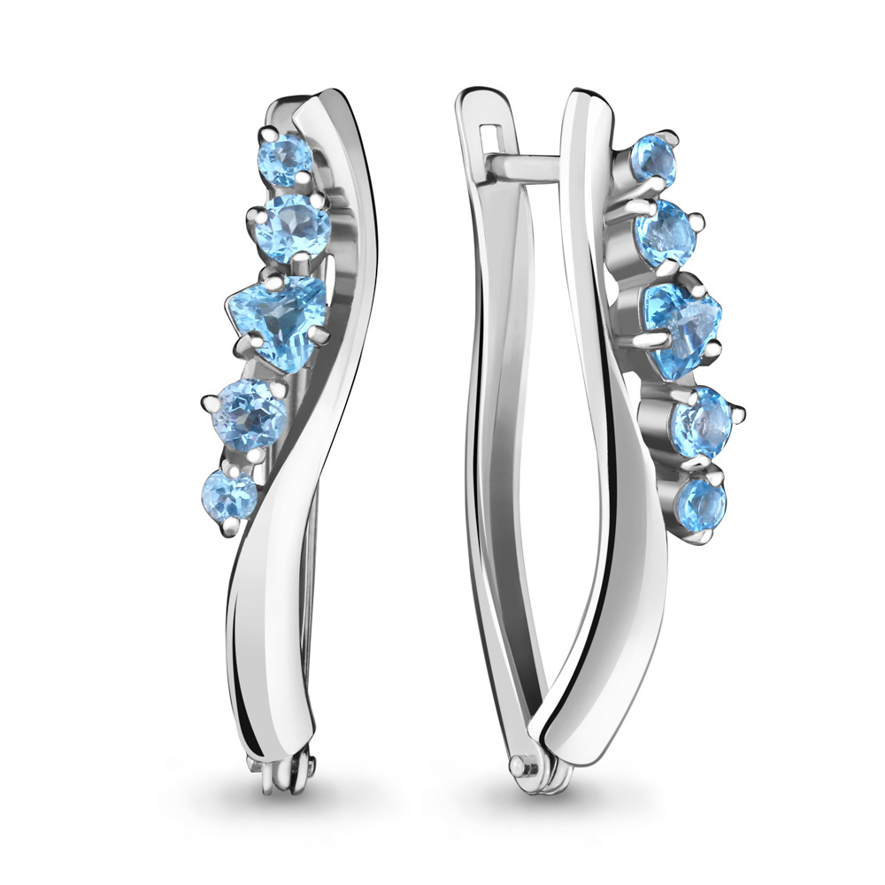4467105 Серьги из Серебра с топазами свисс блю из коллекции "Аура"