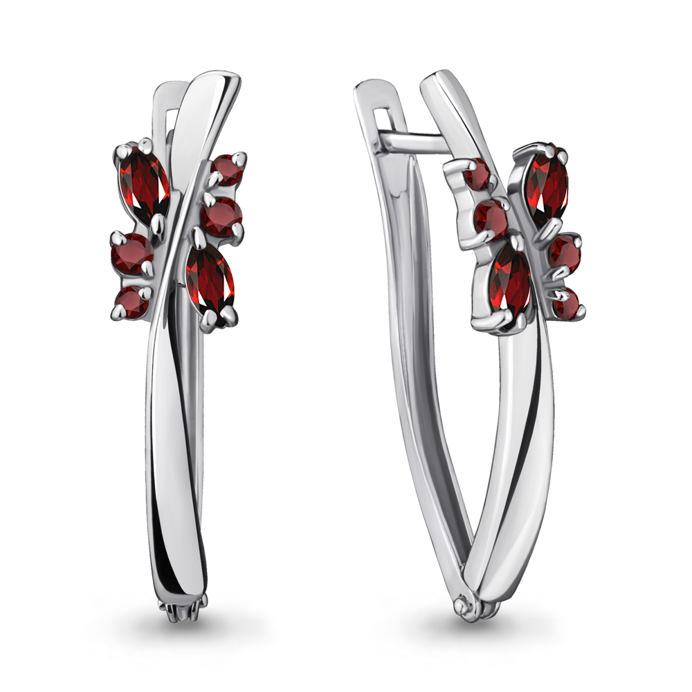 4467303 Серьги из Серебра с гранатами из коллекции "Аура"
