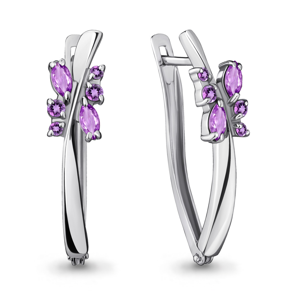 4467304 Серьги из Серебра с аметистами из коллекции "Аура"