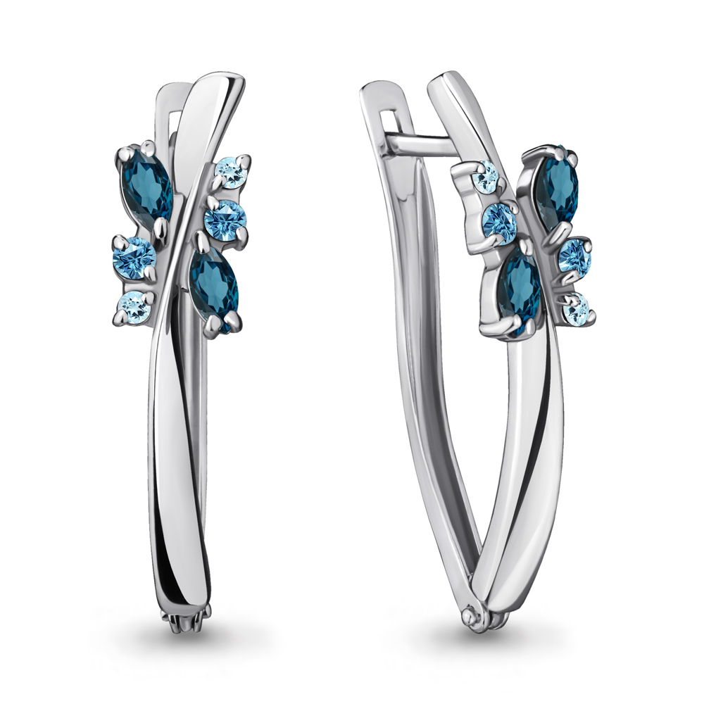 4467366 Серьги из Серебра с топазами лондон блю, топазами свисс блю, топазами скай блю из коллекции "Аура"