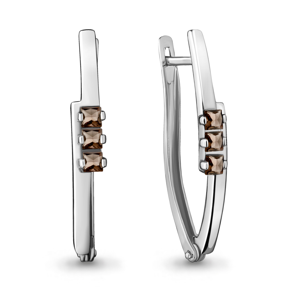 4467401 Серьги из Серебра с кварцами дымчатыми из коллекции "Аура"