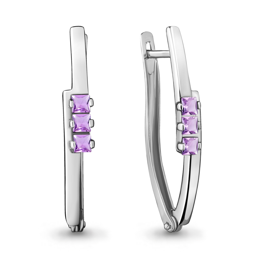 4467404 Серьги из Серебра с аметистами из коллекции "Аура"