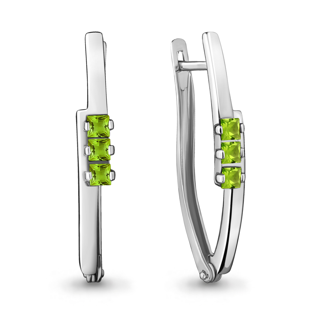 4467407 Серьги из Серебра с хризолитами из коллекции "Аура"