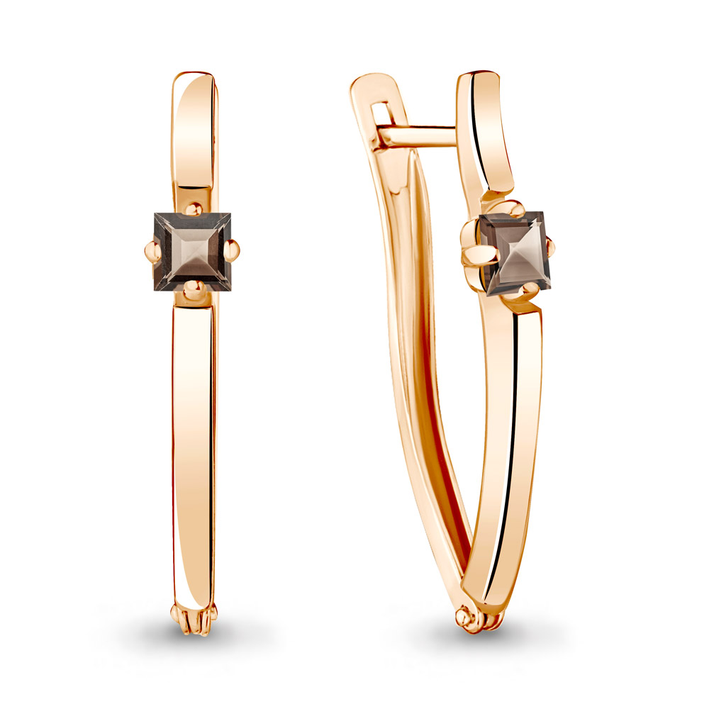 4467601 Серьги из Золота с кварцами дымчатыми из коллекции "Аура"