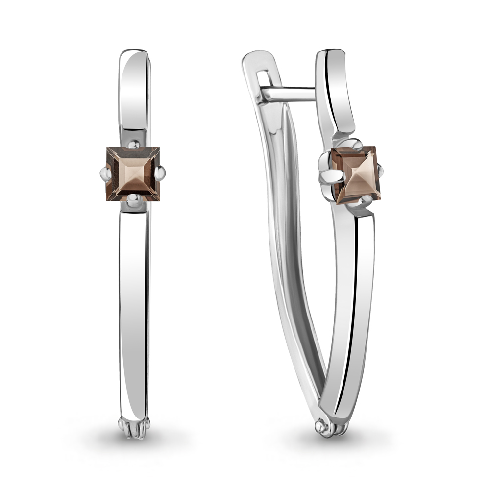 4467601 Серьги из Серебра с кварцами дымчатыми из коллекции "Аура"