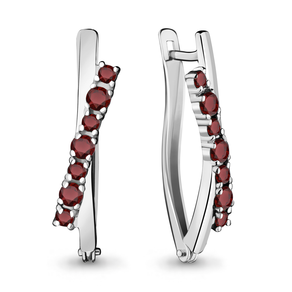 4467703 Серьги из Серебра с гранатами из коллекции "Аура"
