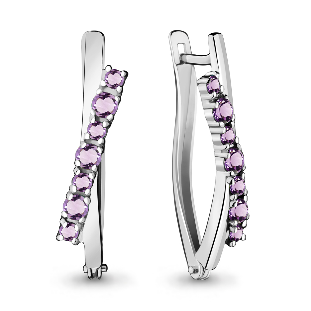 4467704 Серьги из Серебра с аметистами из коллекции "Аура"