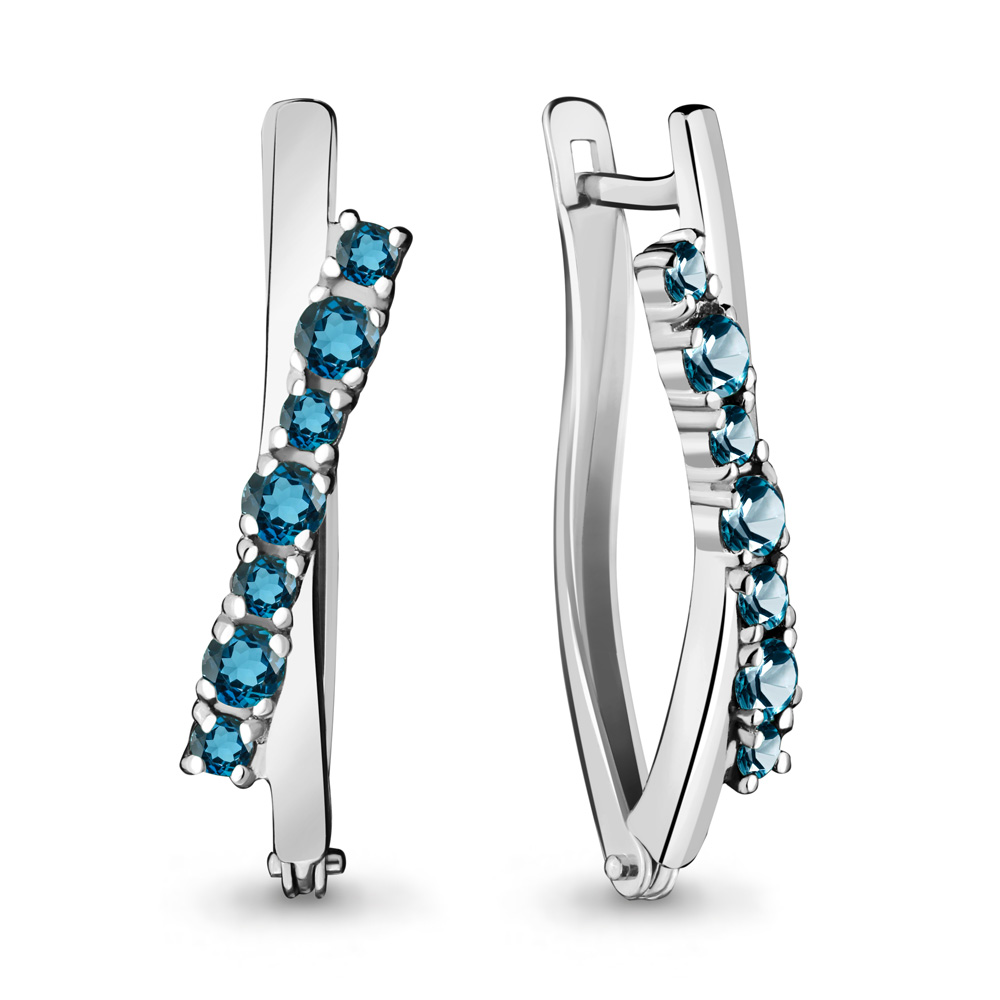 4467708 Серьги из Серебра с топазами лондон блю из коллекции "Аура"