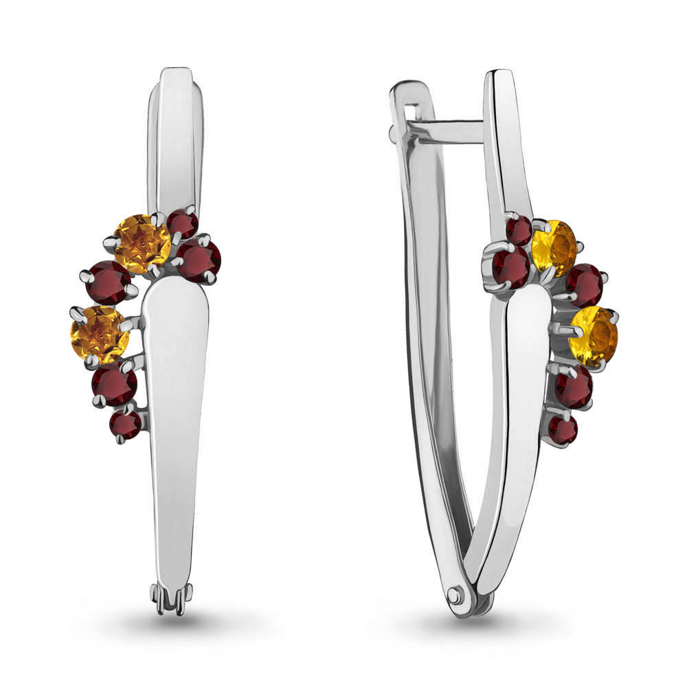 4467834 Серьги из Серебра с гранатами, цитринами из коллекции "Аура"
