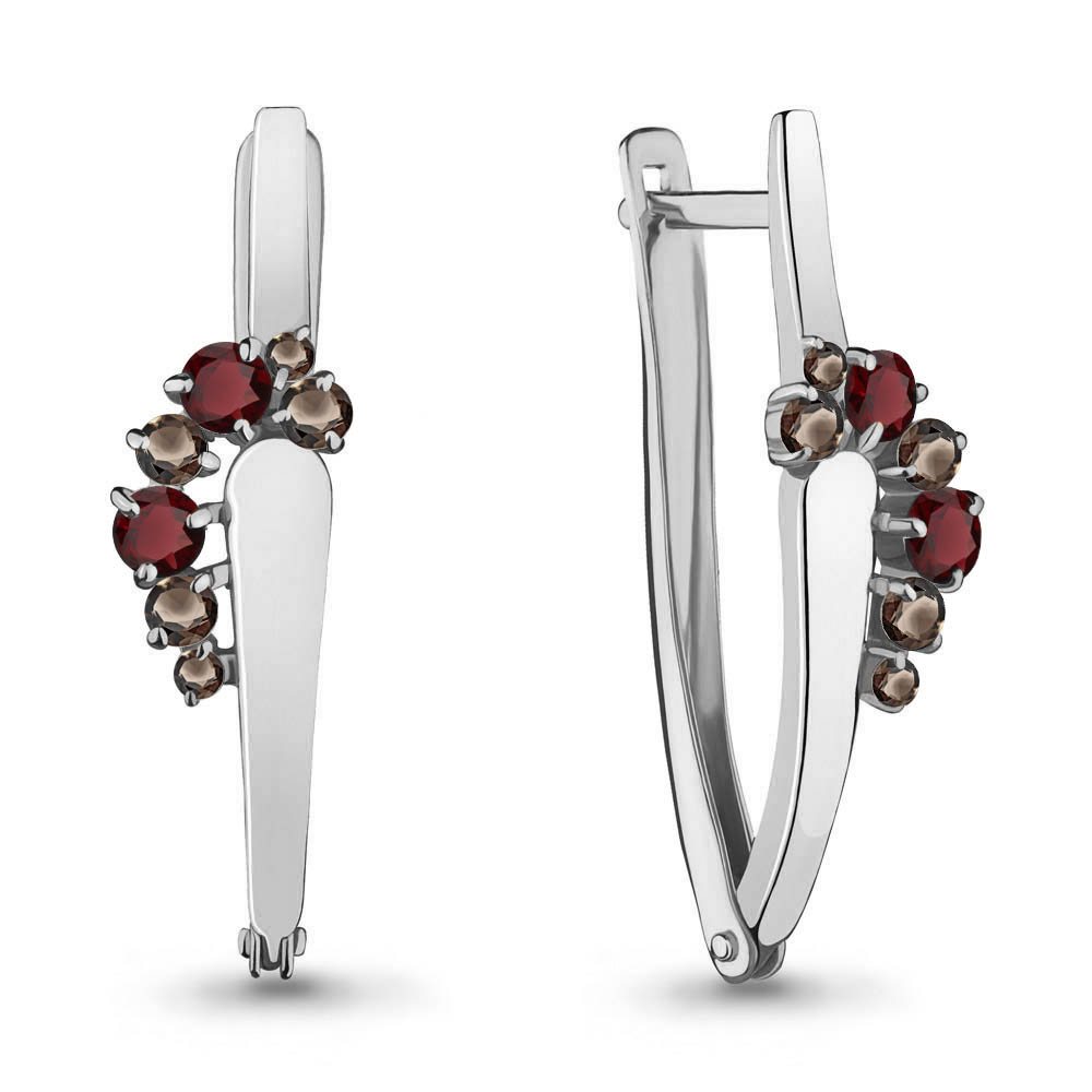 4467836 Серьги из Серебра с гранатами, кварцами дымчатыми из коллекции "Аура"