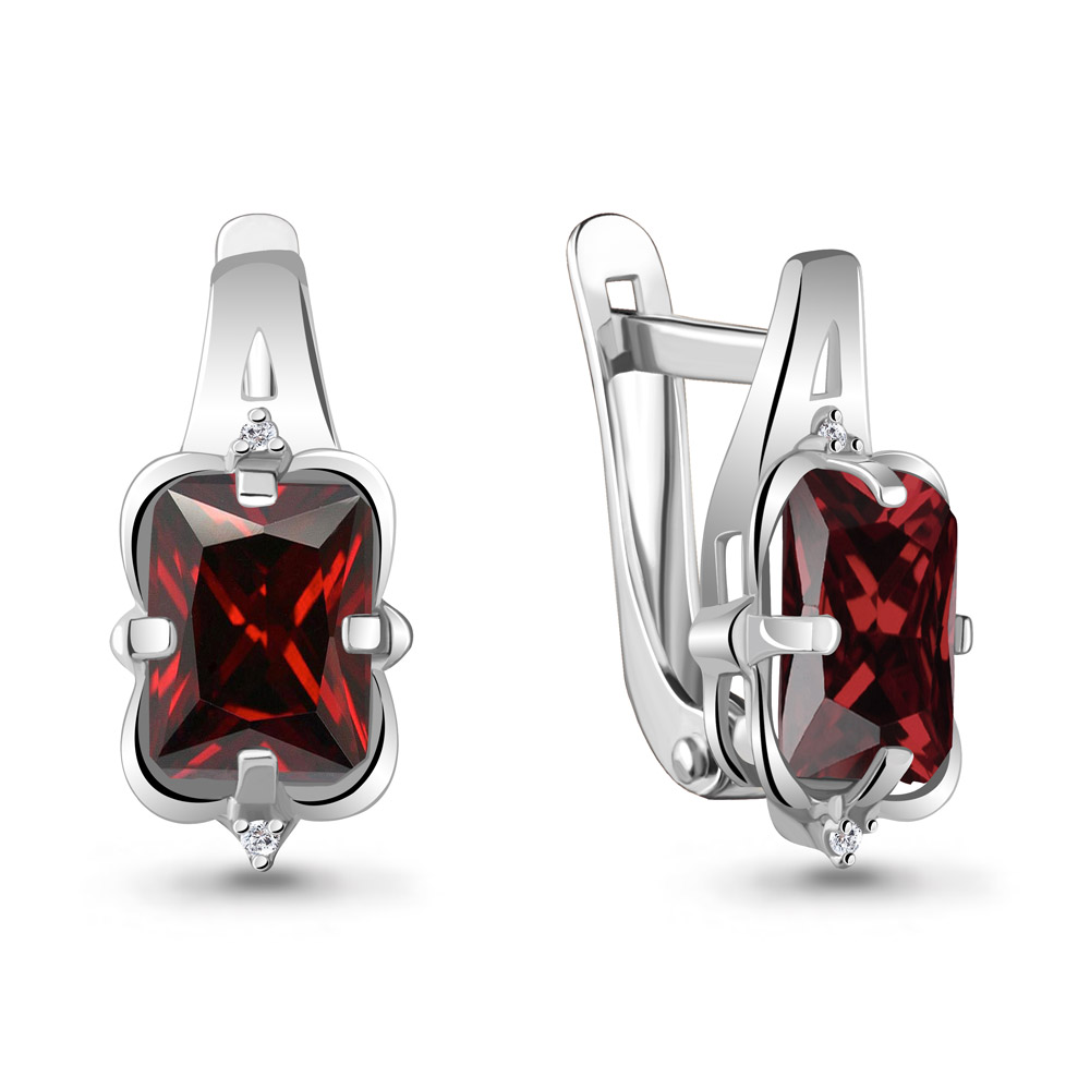 4468103А Серьги из Серебра с гранатами, фианитами