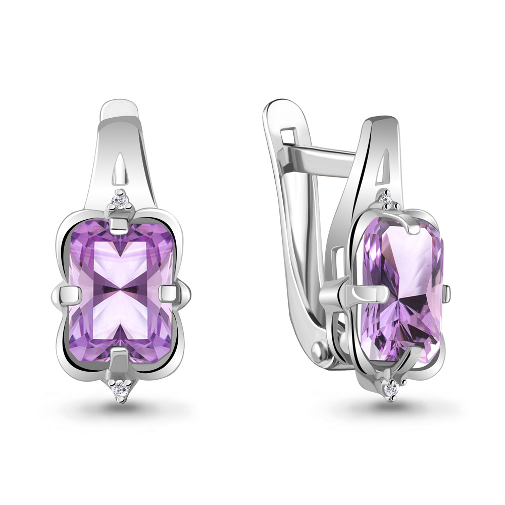 4468104А Серьги из Серебра с аметистами, фианитами