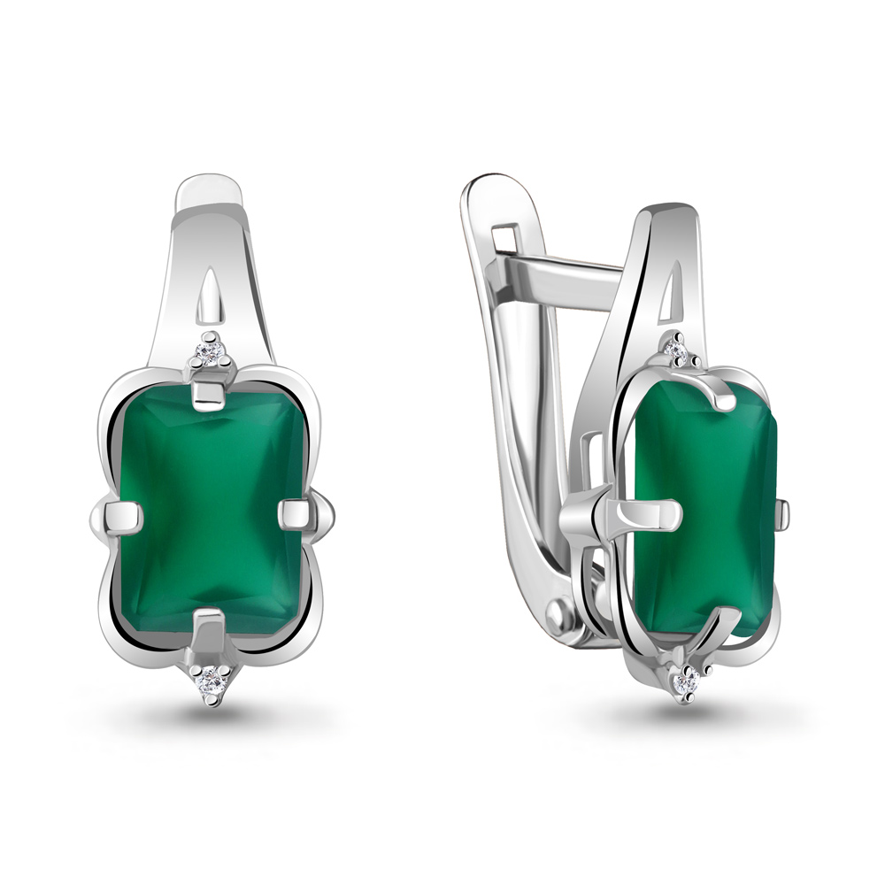 4468109А Серьги из Серебра с агатами, фианитами