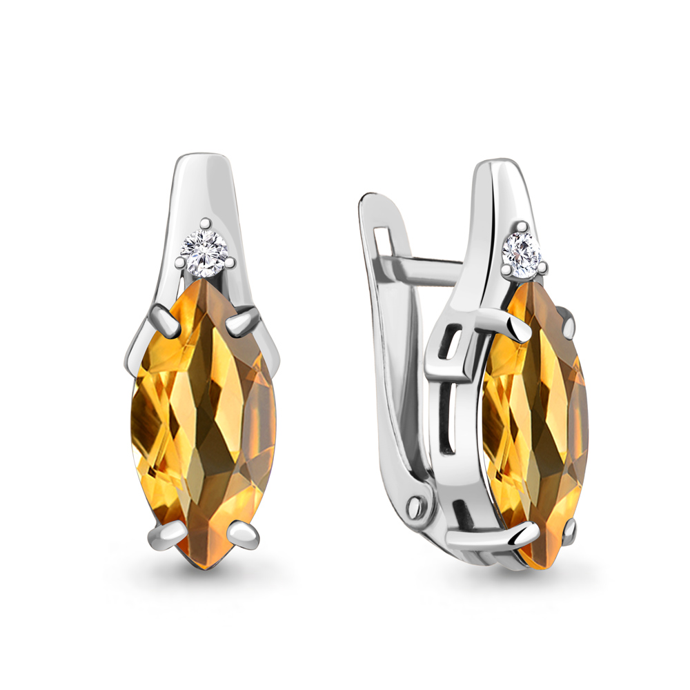 4468706 Серьги из Серебра с фианитами, цитринами