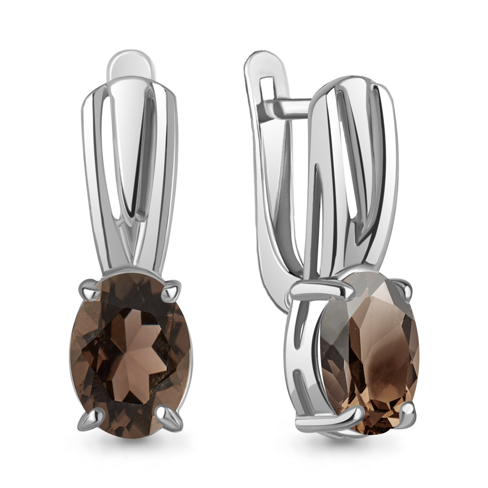 4468801 Серьги из Серебра с кварцами дымчатыми
