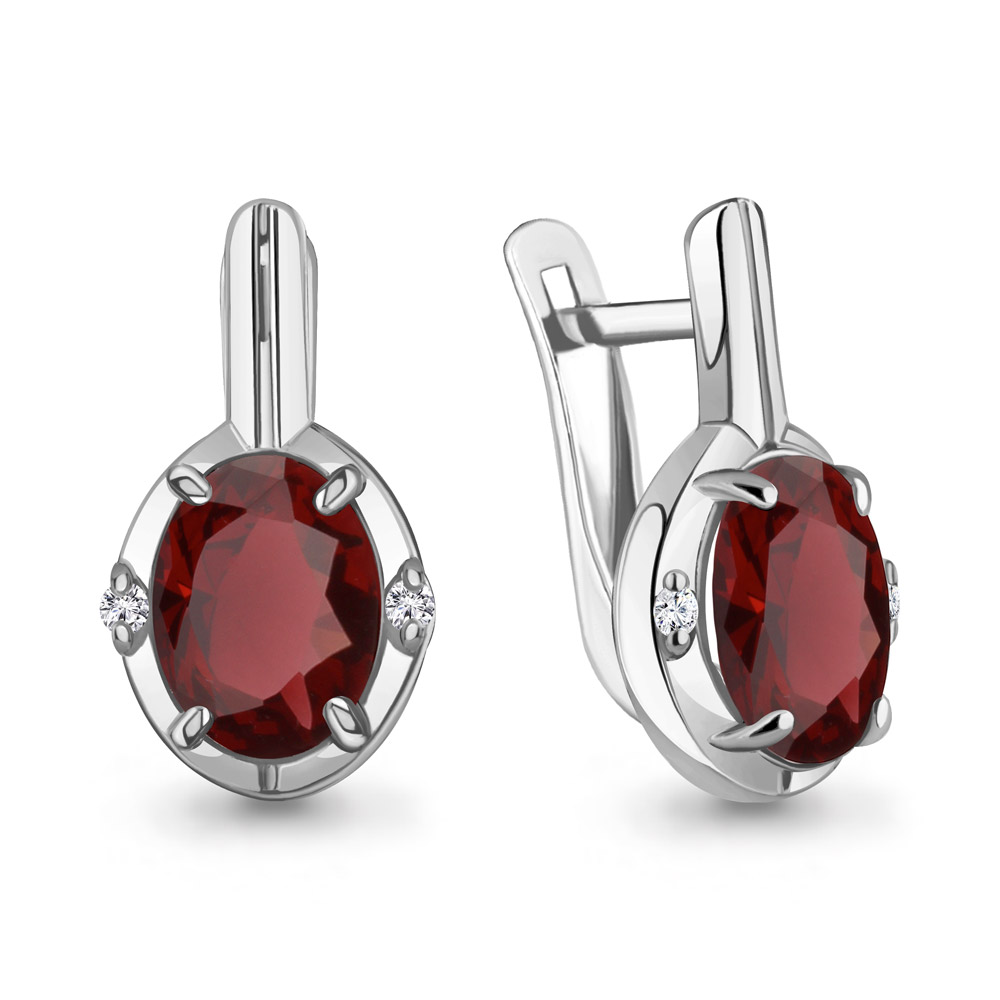 4469303 Серьги из Серебра с гранатами, фианитами