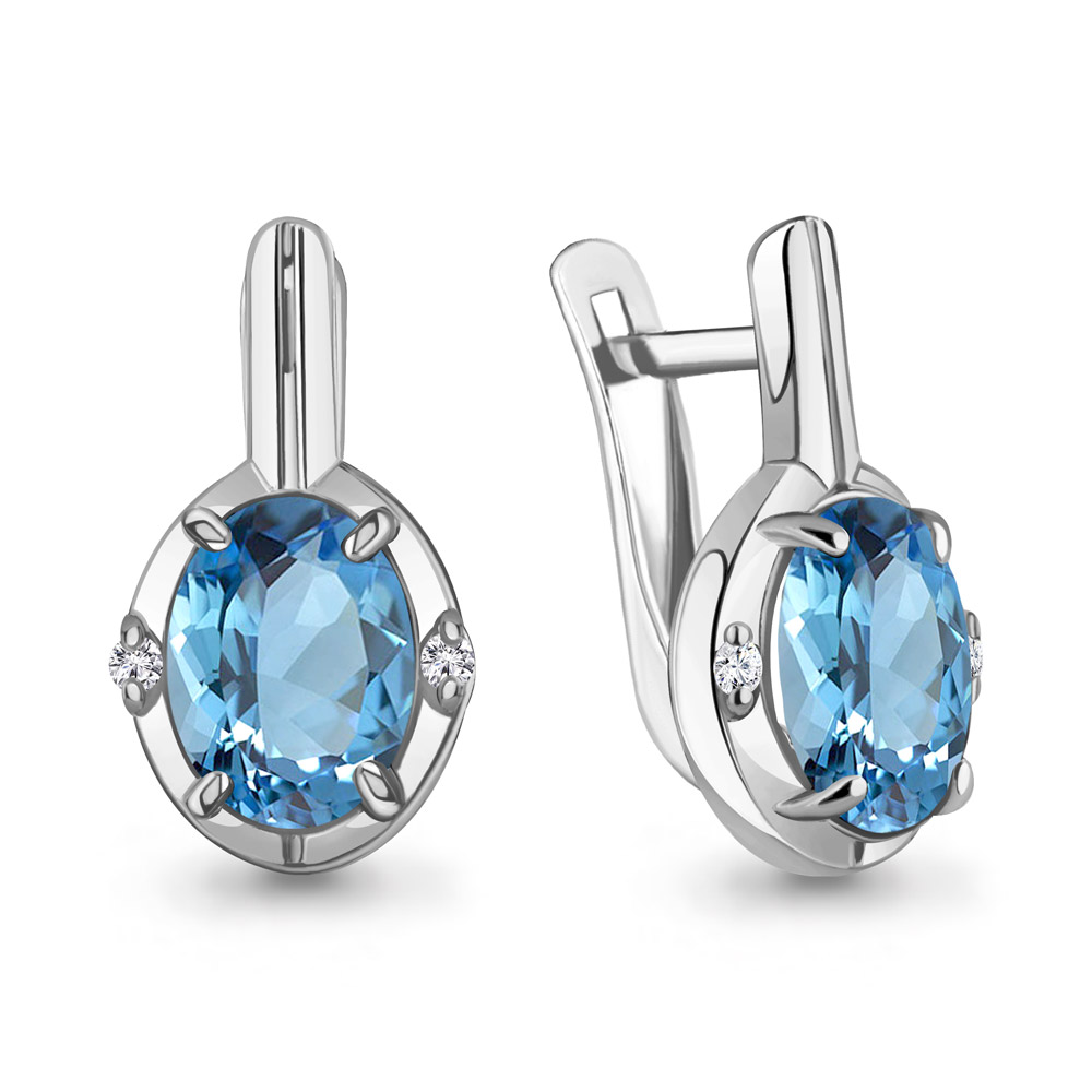 4469305 Серьги из Серебра с топазами свисс блю, фианитами