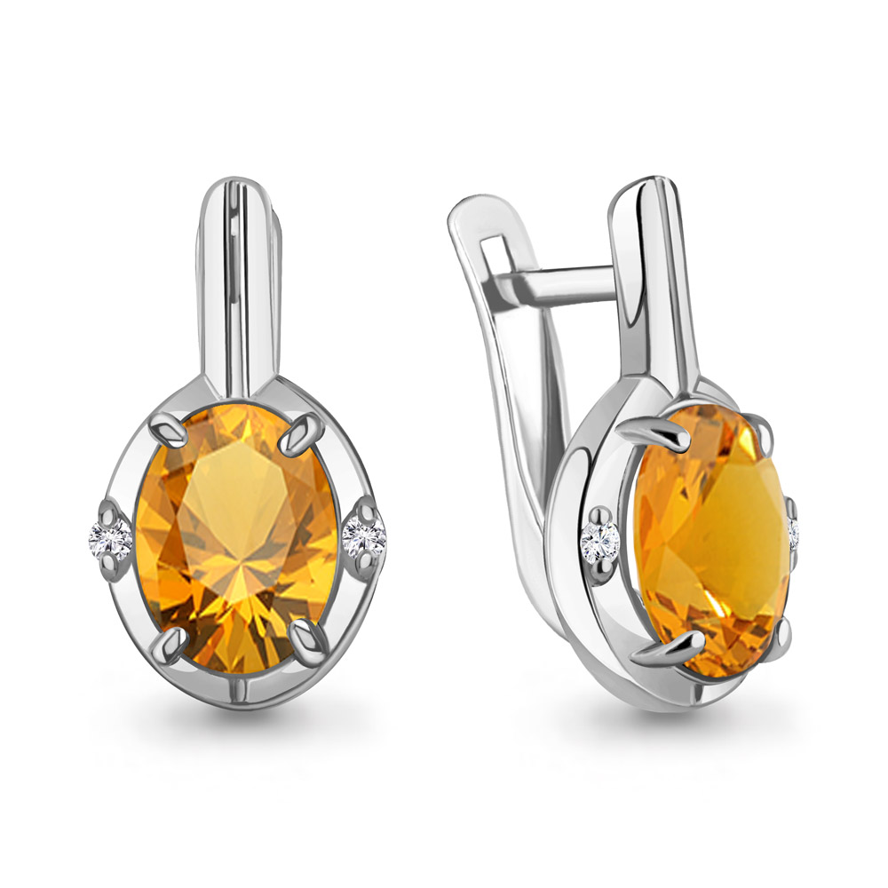 4469306 Серьги из Серебра с фианитами, цитринами
