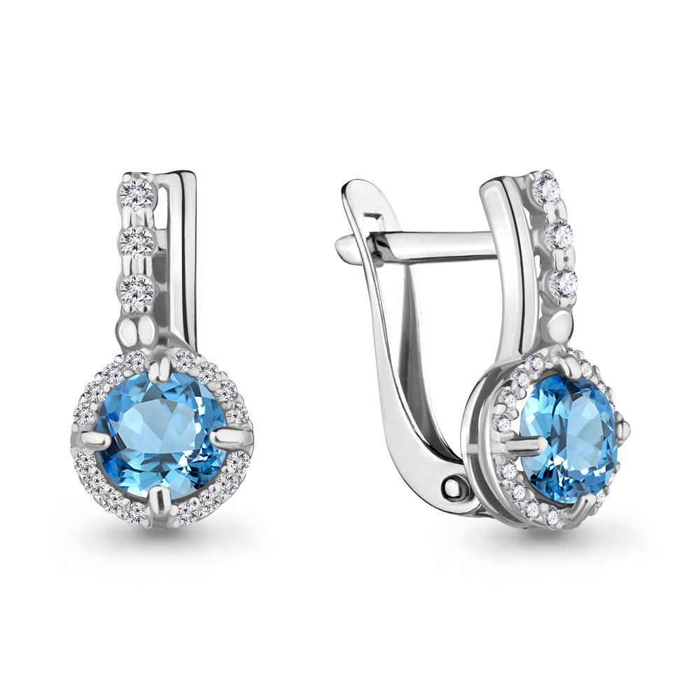 4469705А Серьги из Серебра с топазами свисс блю, фианитами