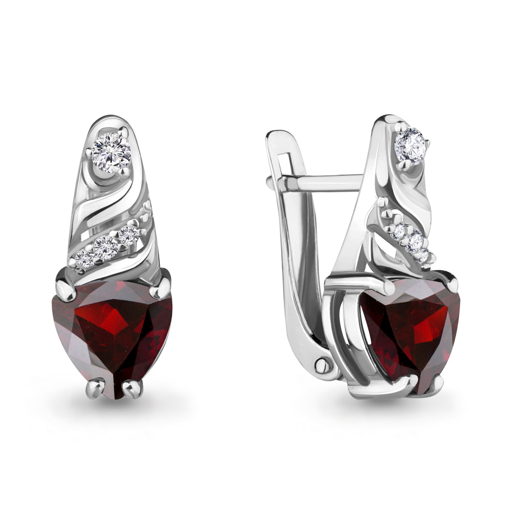 4469903А Серьги из Серебра с гранатами, фианитами