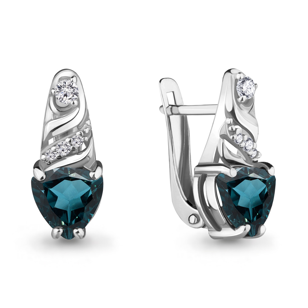 4469908А Серьги из Серебра с топазами лондон блю, фианитами