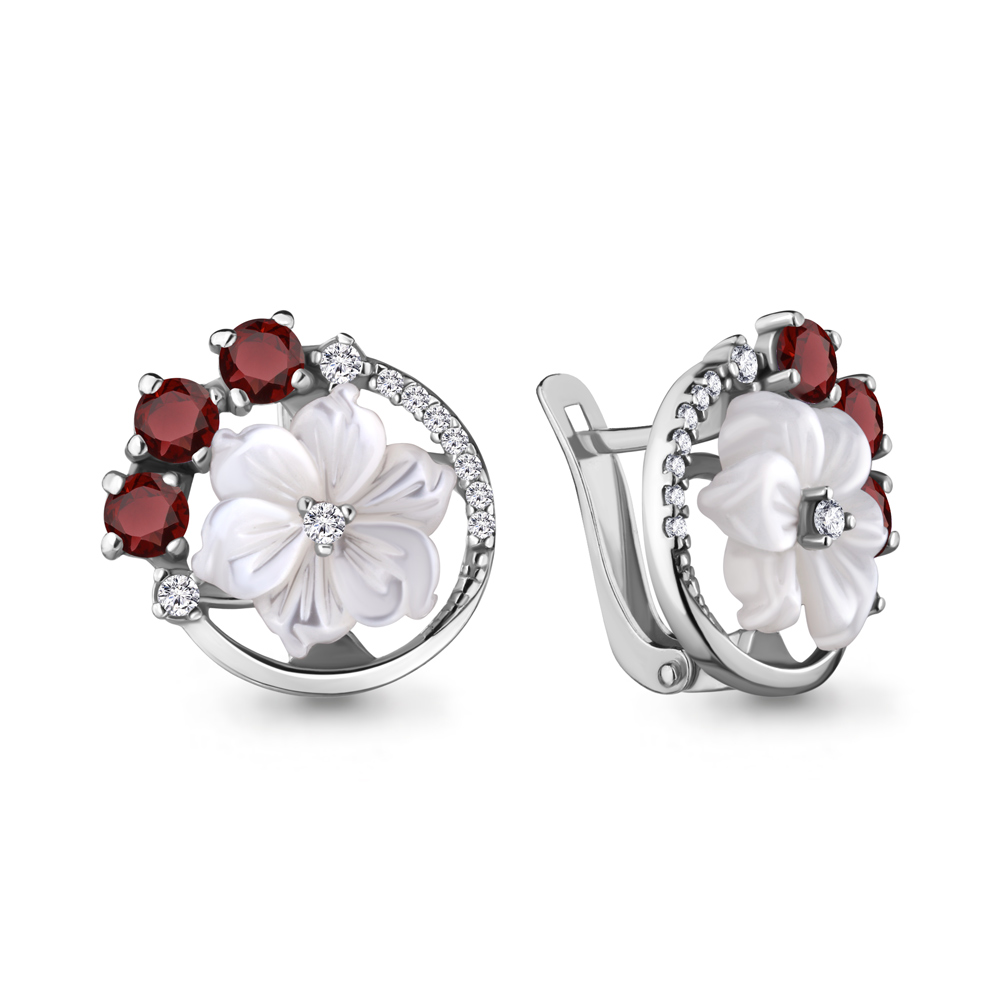 4470303А Серьги из Серебра с гранатами, поделочными камнями, фианитами из коллекции "Жозефина"