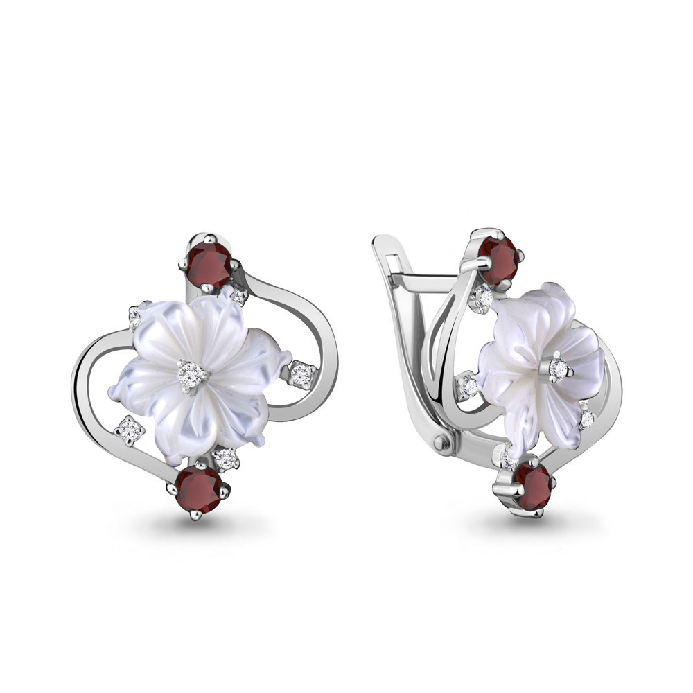 4470403А Серьги из Серебра с гранатами, поделочными камнями, фианитами из коллекции "Жозефина"