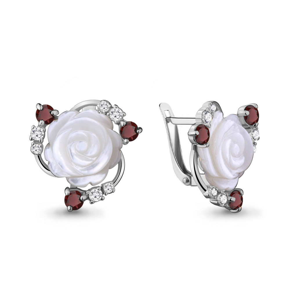 4470503А Серьги из Серебра с гранатами, поделочными камнями, фианитами из коллекции "Жозефина"