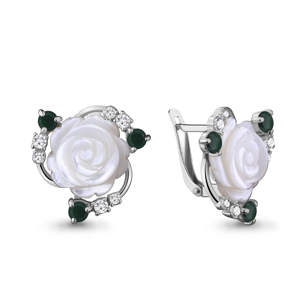 4470509А Серьги из Серебра с агатами, поделочными камнями, фианитами из коллекции "Жозефина"