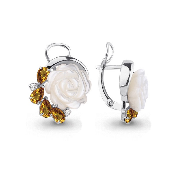 4470606 Серьги из Серебра с поделочными камнями, фианитами, цитринами
