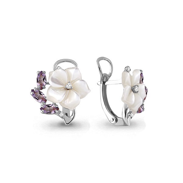 4470704 Серьги из Серебра с аметистами, поделочными камнями, фианитами