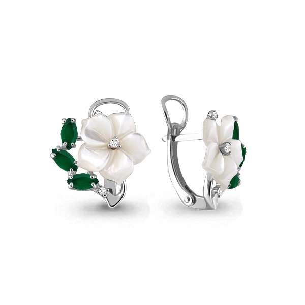 4470709 Серьги из Серебра с агатами, поделочными камнями, фианитами