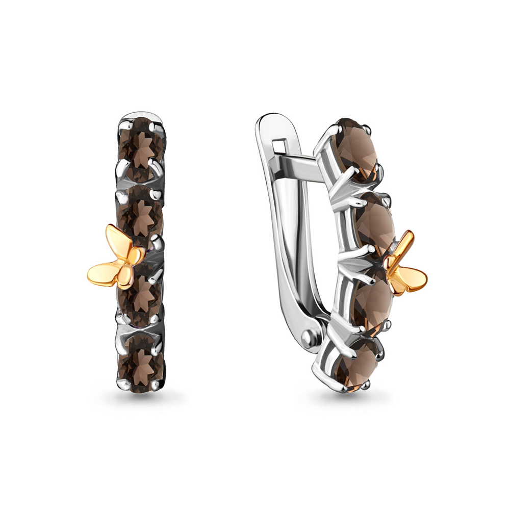 4471201 Серьги из Серебра с кварцами дымчатыми