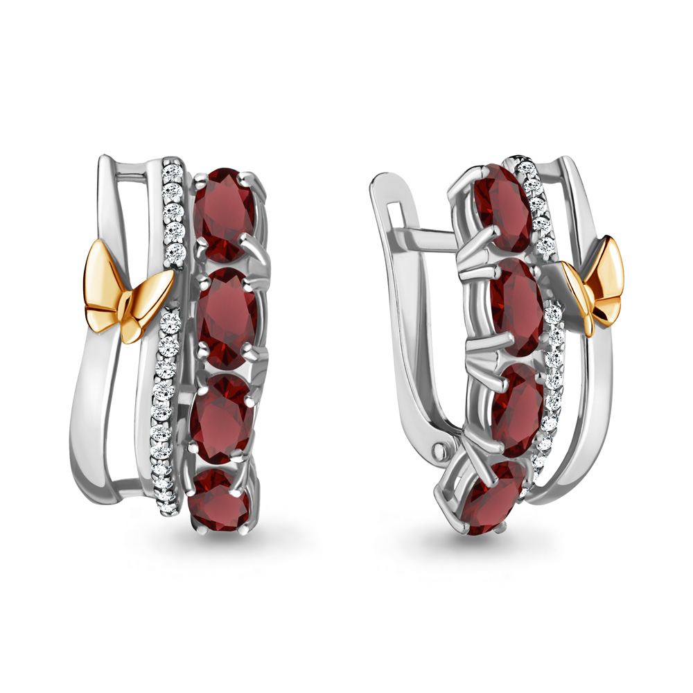 4471303А Серьги из Серебра с гранатами, фианитами