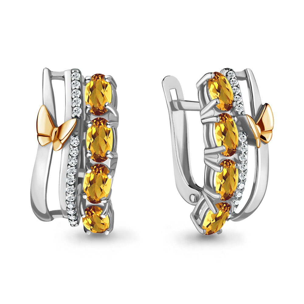 4471306А Серьги из Серебра с фианитами, цитринами