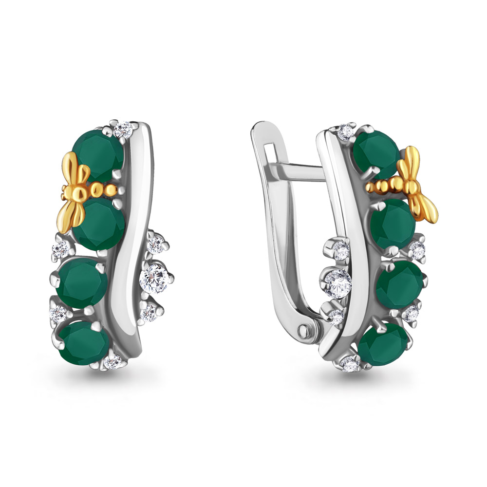 4471509А Серьги из Серебра с агатами, фианитами