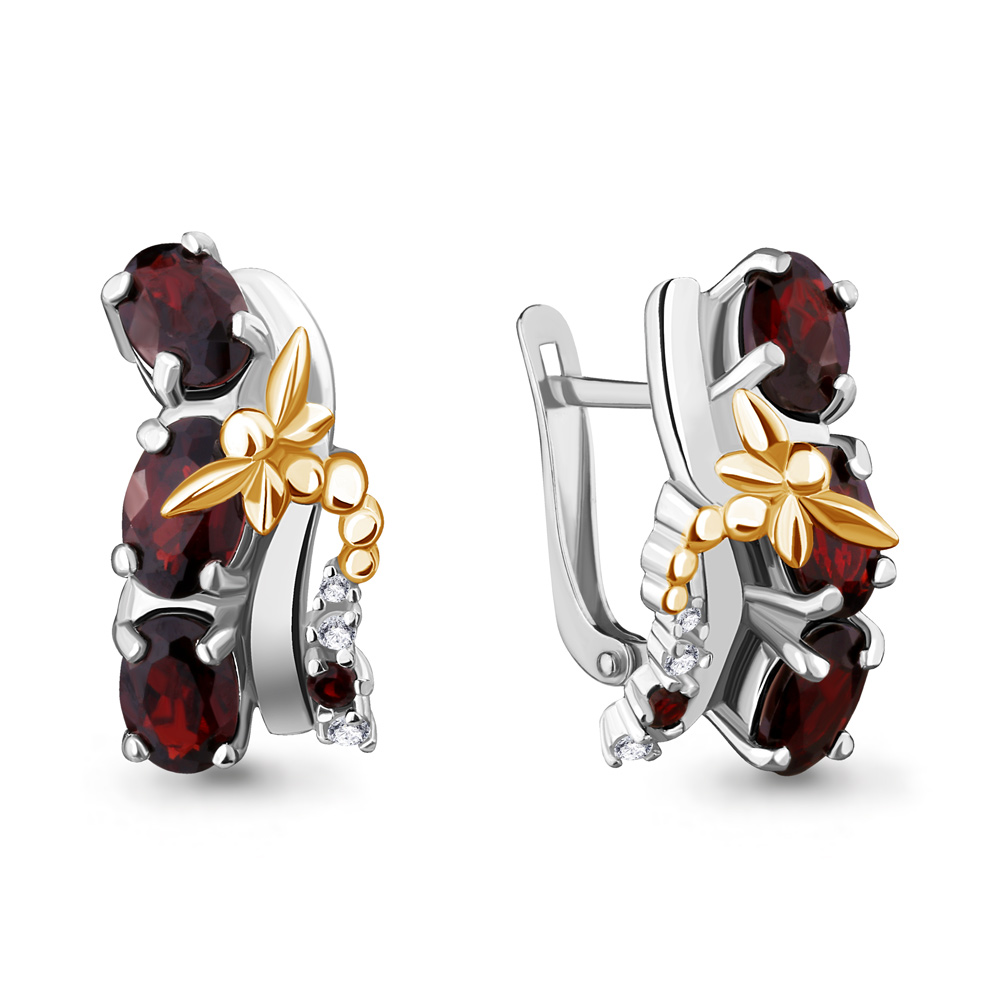 4471603А Серьги из Серебра с гранатами, фианитами