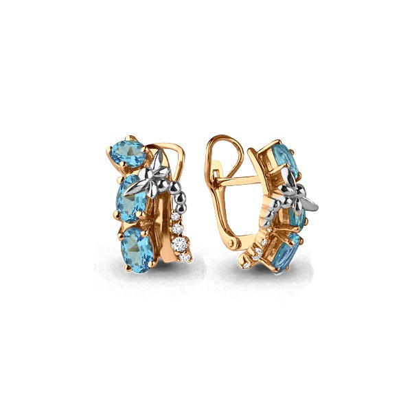 4471605 Серьги из Серебра с топазами свисс блю, фианитами