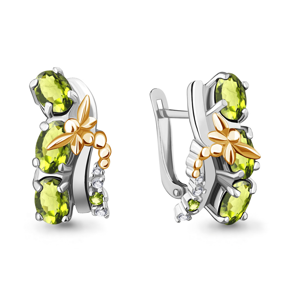 4471607А Серьги из Серебра с фианитами, хризолитами