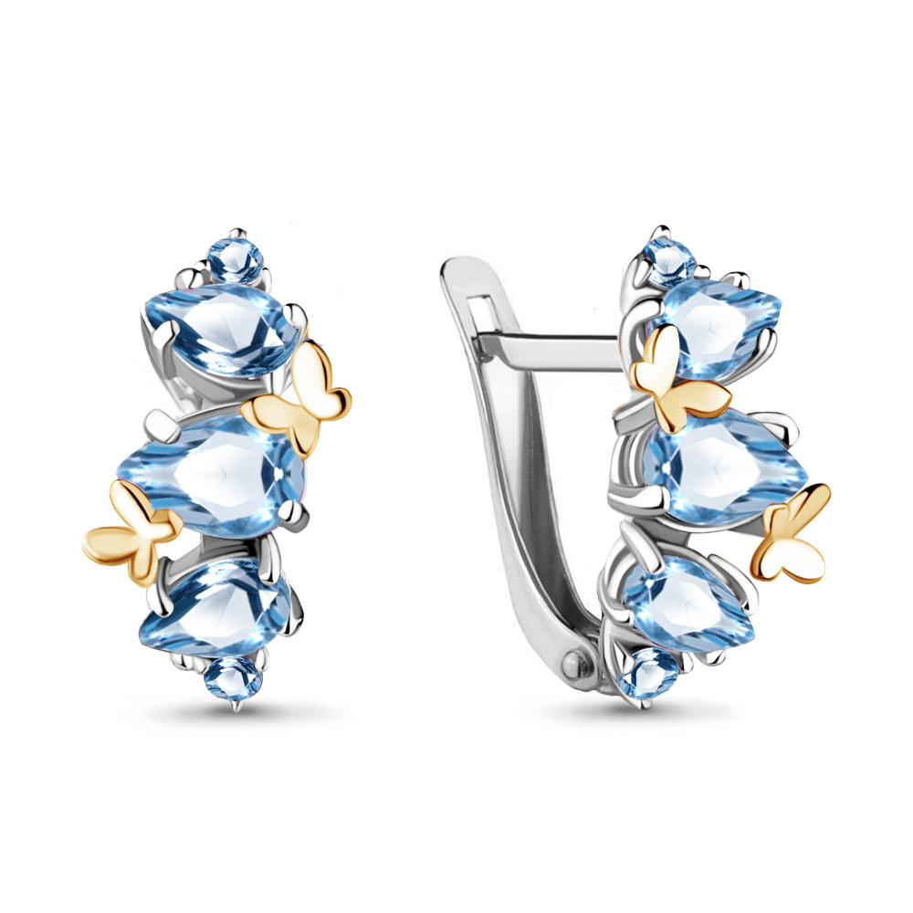 4471705 Серьги из Серебра с топазами свисс блю